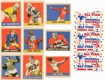 1949 Leaf Football Collection (10) - Including Nine Cards and Wrapper
